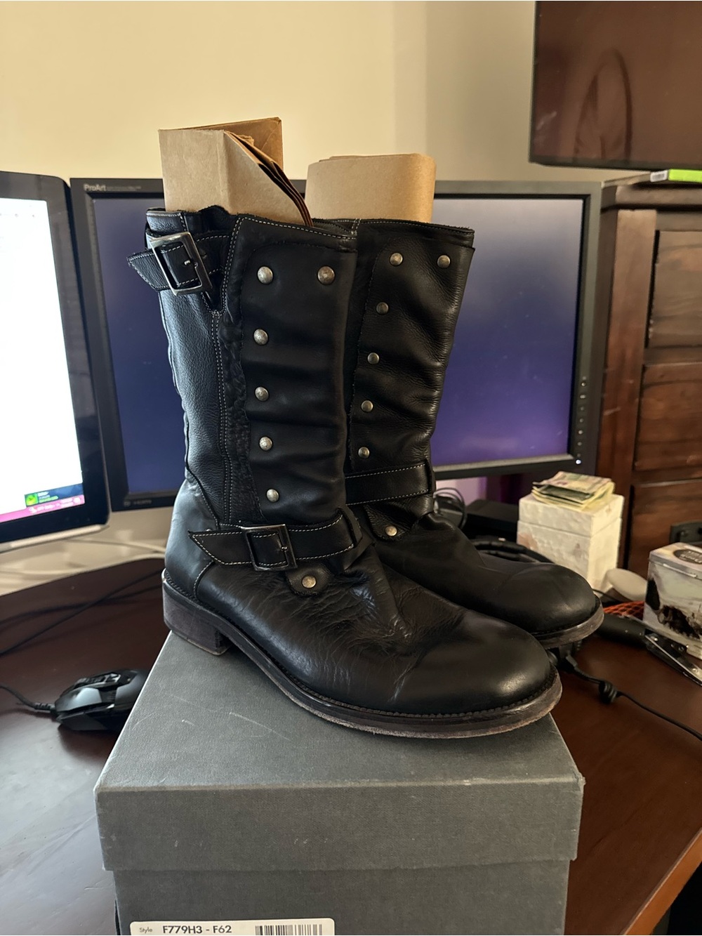 *RARE* $1498 JOHN VARVATOS Stretch Moto Leather Boots in sz10.5